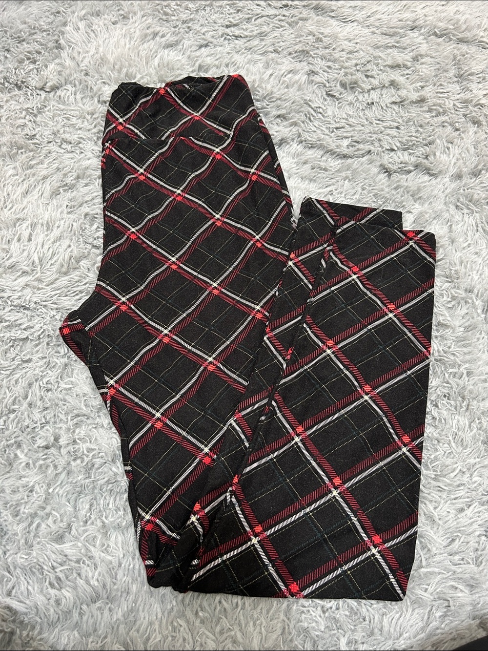 LuLaRoe Black Leggings with Red and White Plaid